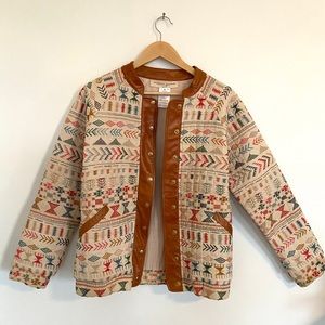 Quilted, leather and silk detail patterned jacket